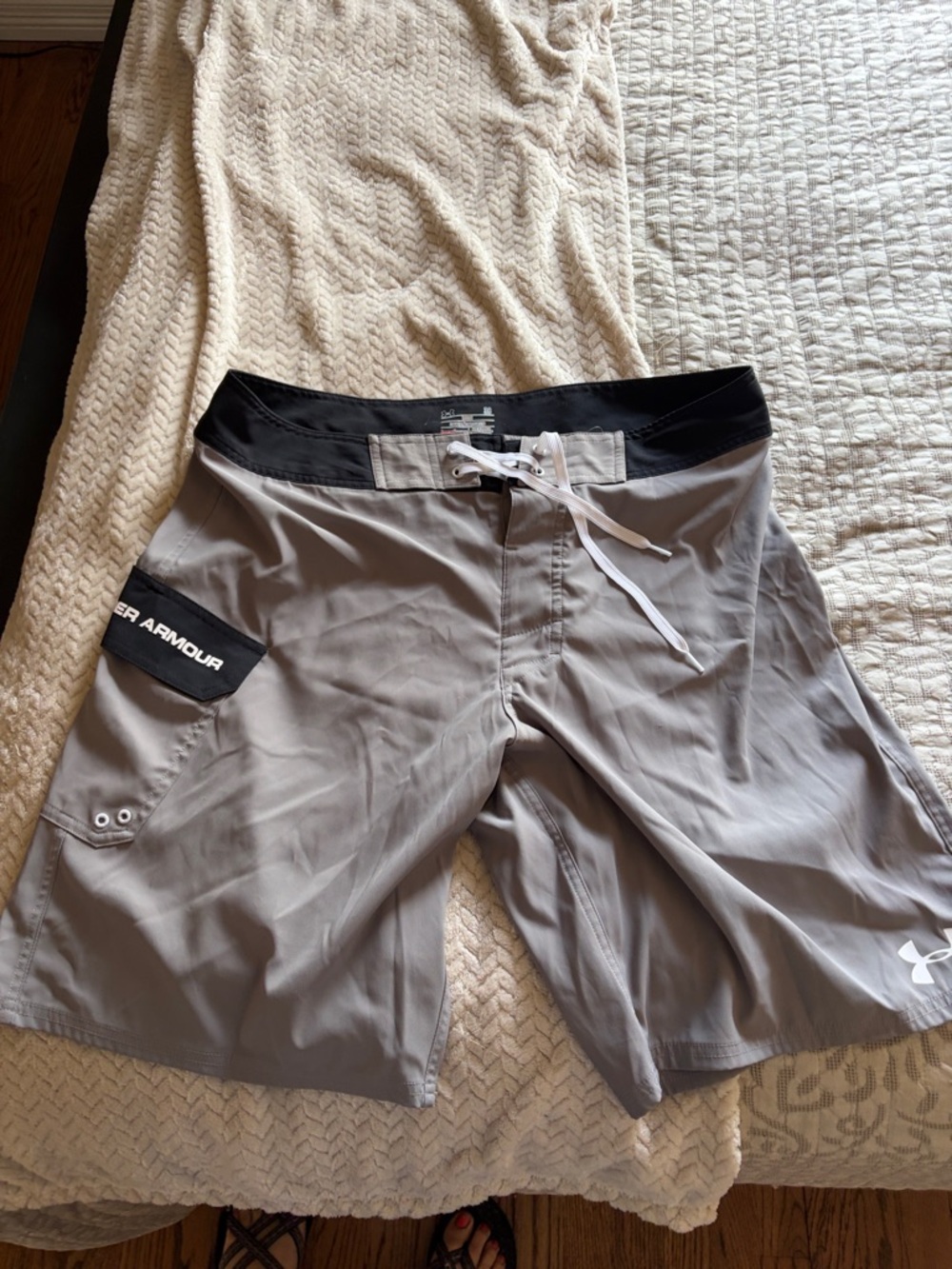 Under Armour Light Gray Board Shorts with Black Waistband